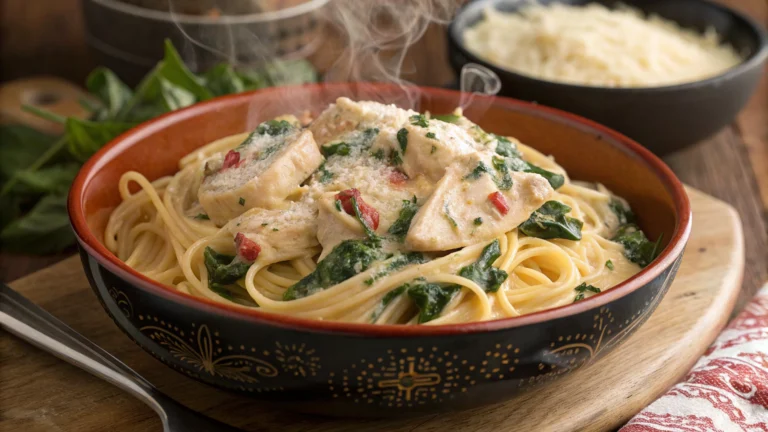 Creamy Crockpot Chicken Spaghetti with Spinach: Weeknight Hero