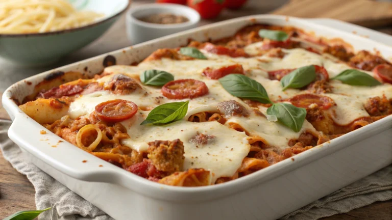 Classic Cheesy Pizza Pasta Bake That Shuts Down Takeout