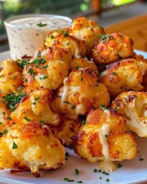 Crispy Air-Fried Cauliflower with Cheese and Garlic