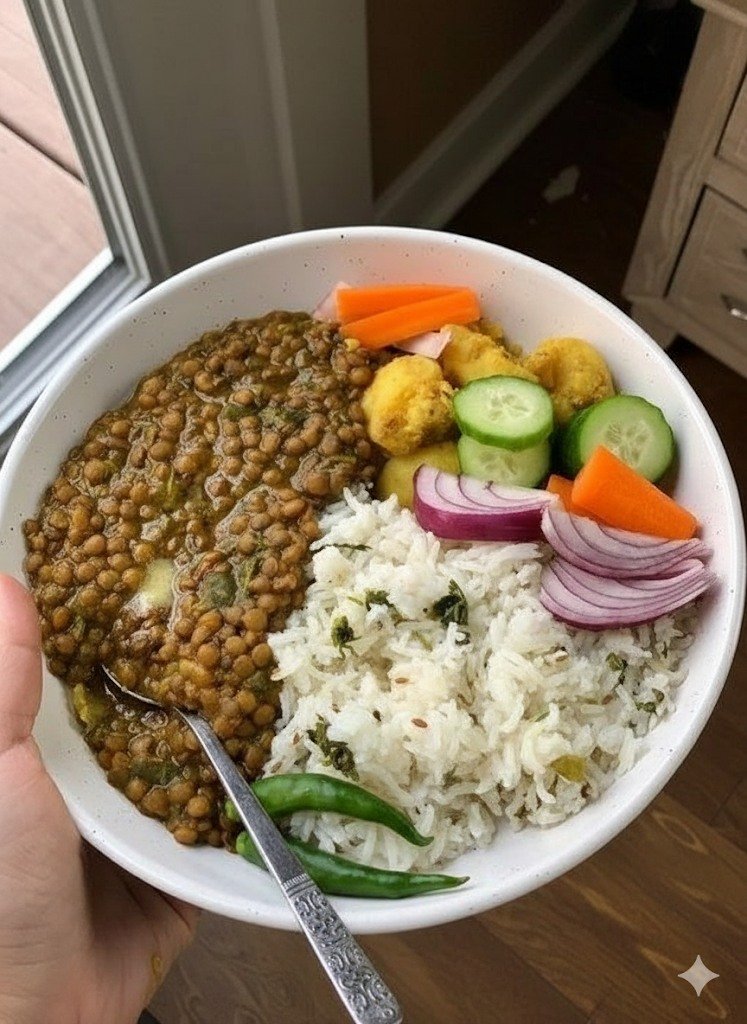 Vegan Brown Lentil Curry Bowl with Rice
