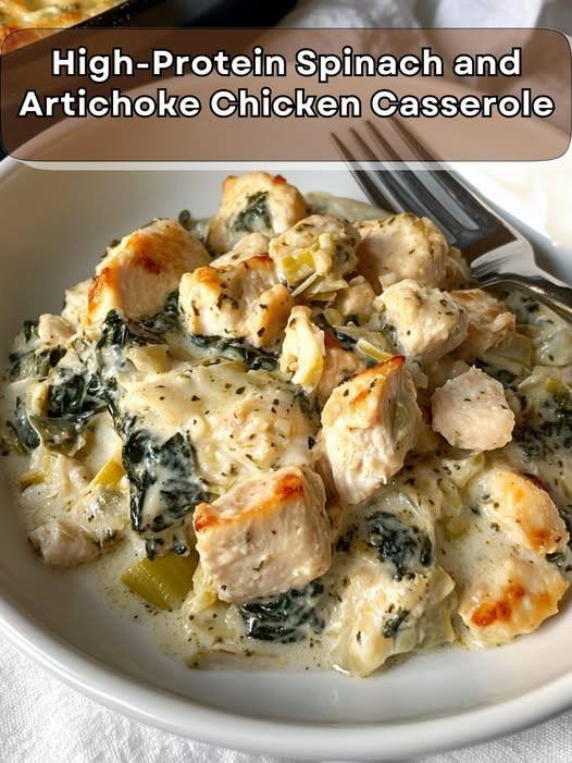 High-Protein Spinach and Artichoke Chicken Casserole