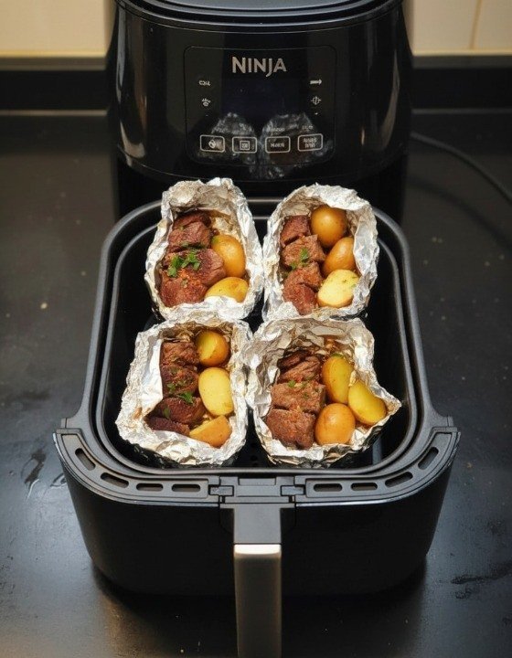 Air Fryer Garlic Butter Steak & Potato Foil Packets