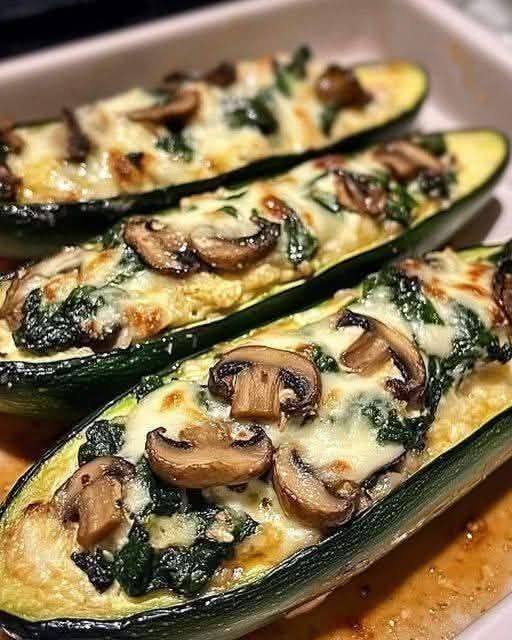 Vegan Stuffed Zucchini Boats with Mushrooms & Spinach
