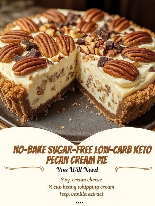 No-Bake Sugar-Free Low-Carb Pecan Cream Pie
