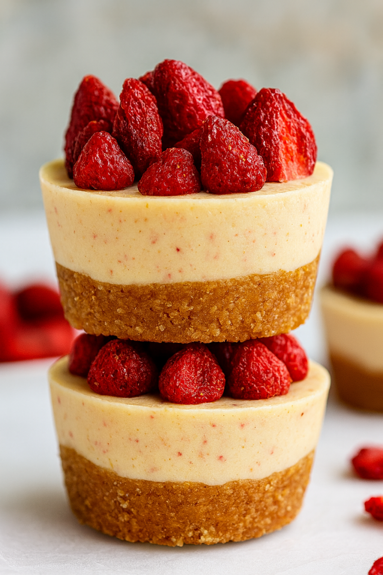 Mini Vegan Strawberry Cheesecakes