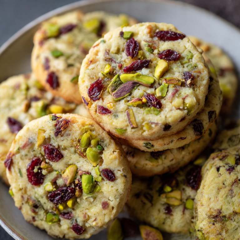 Low-Sugar Cranberry Pistachio Shortbread Cookies
