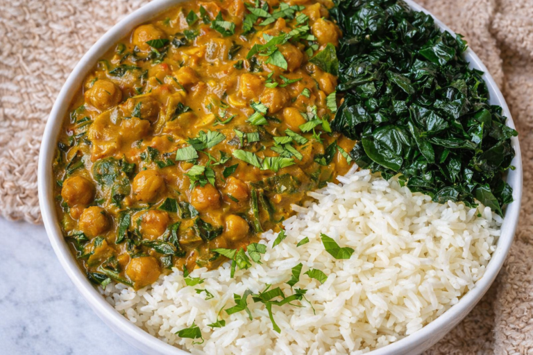 Vegan Chickpea Spinach Curry with Rice