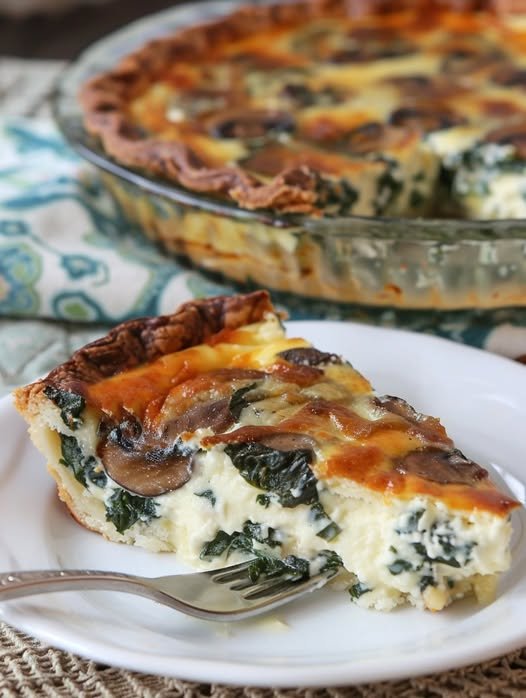 Vegan Crust-less Mushroom Spinach Pie