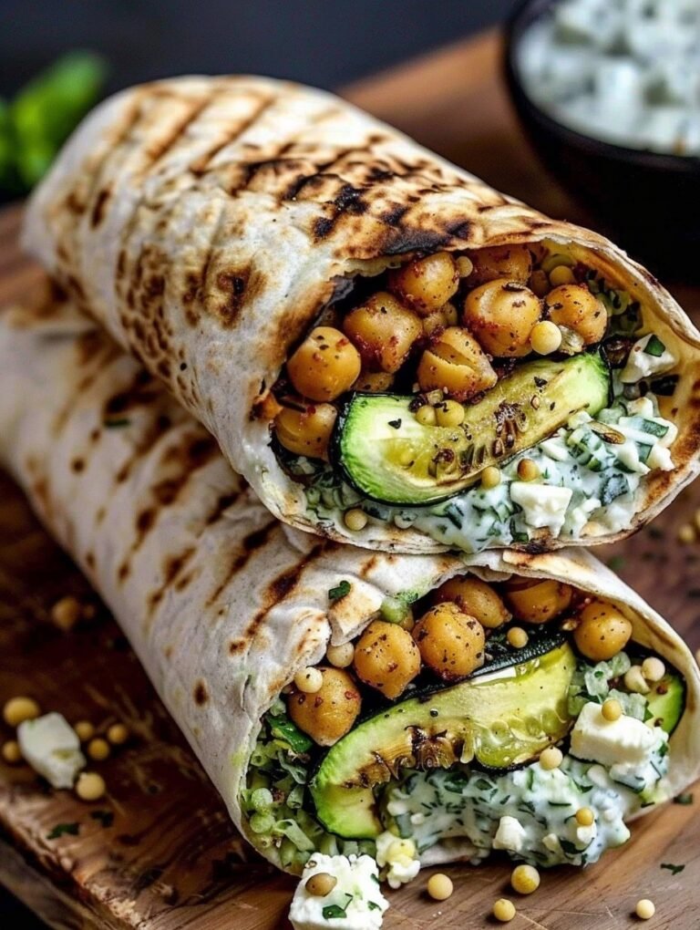 Grilled Zucchini & Chickpea Wrap with Herbed Vegan Yogurt