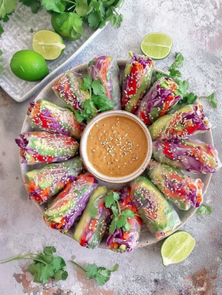 Rainbow Vegan Spring Rolls with Peanut Dipping Sauce