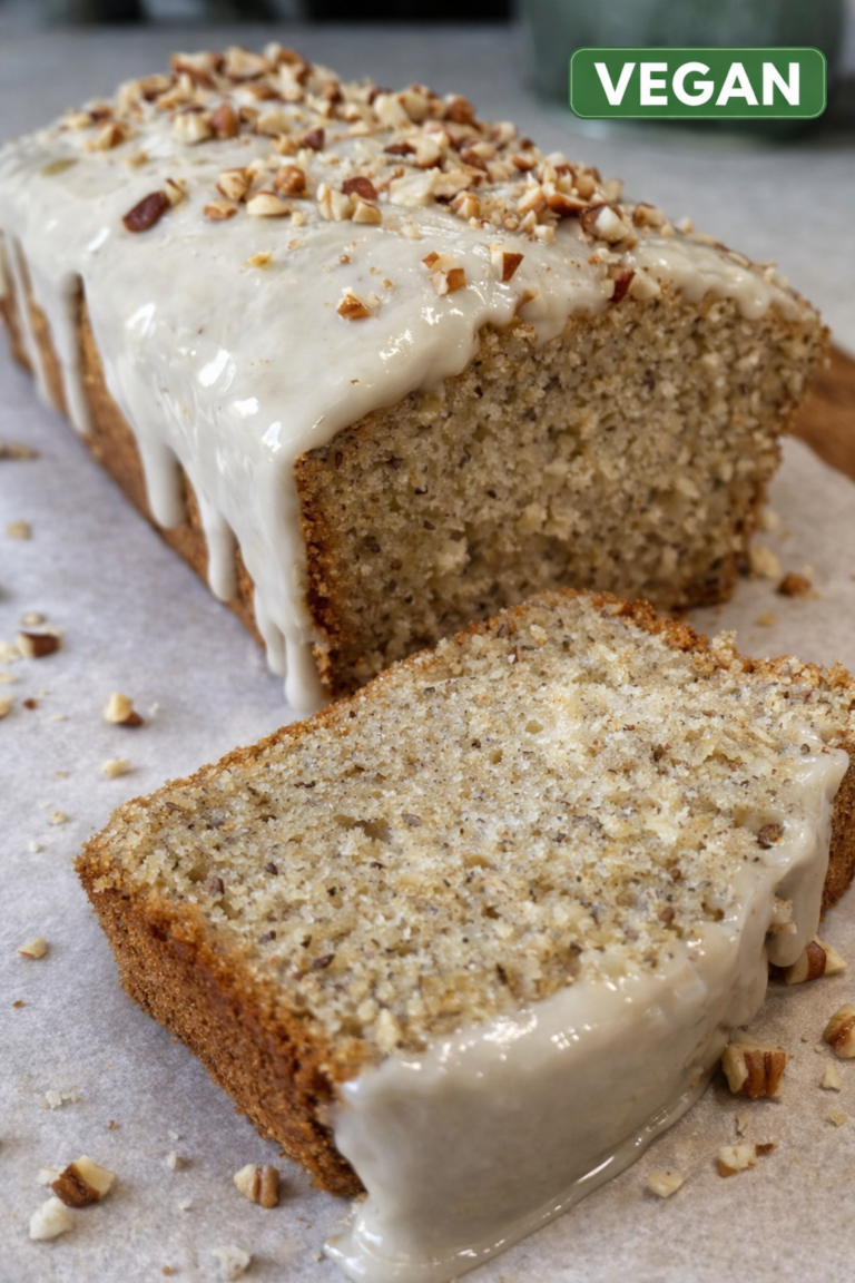 Vegan Banana Bread with Creamy Glaze