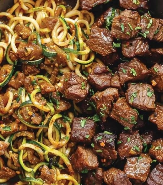 Garlic Butter Steak Bites with Zucchini Noodles