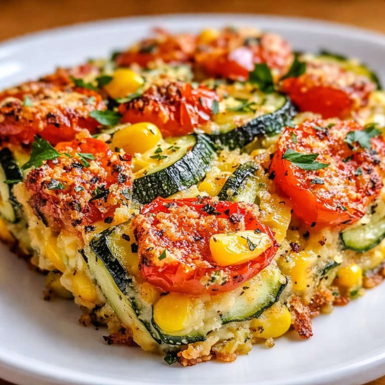 Vegan Zucchini Corn Tomato Bake