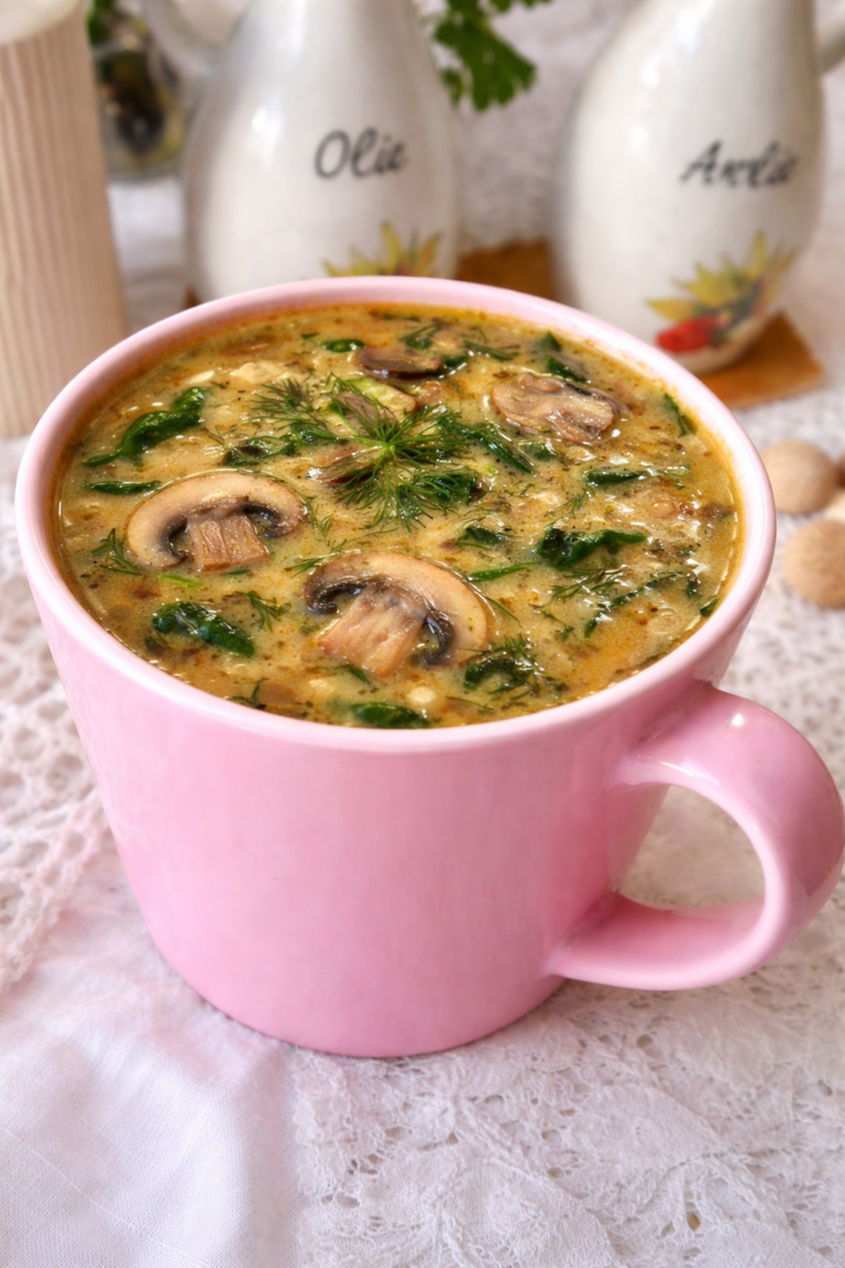 Creamy Vegan Mushroom Spinach Soup