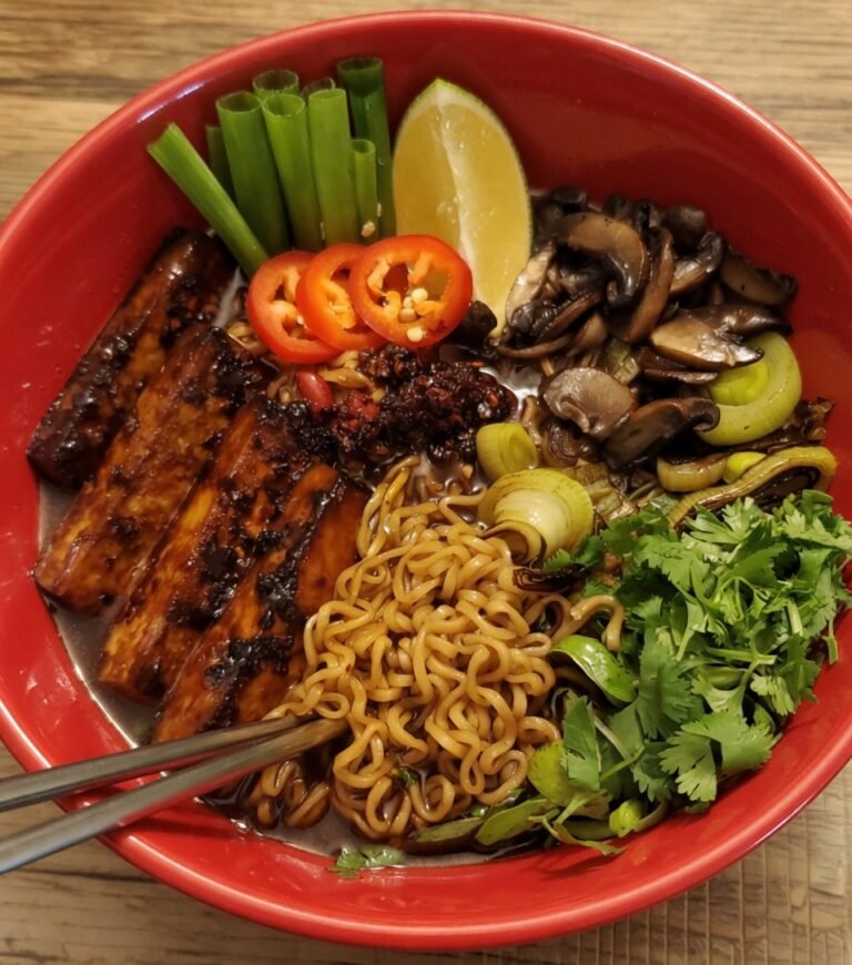 Vegan Ramen Bowl with Crispy Glazed Tofu