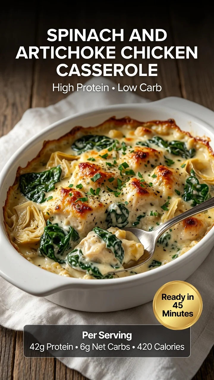 High-Protein Spinach and Artichoke Chicken Casserole