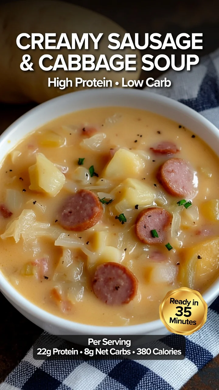 High-Protein Creamy Sausage & Cabbage Soup