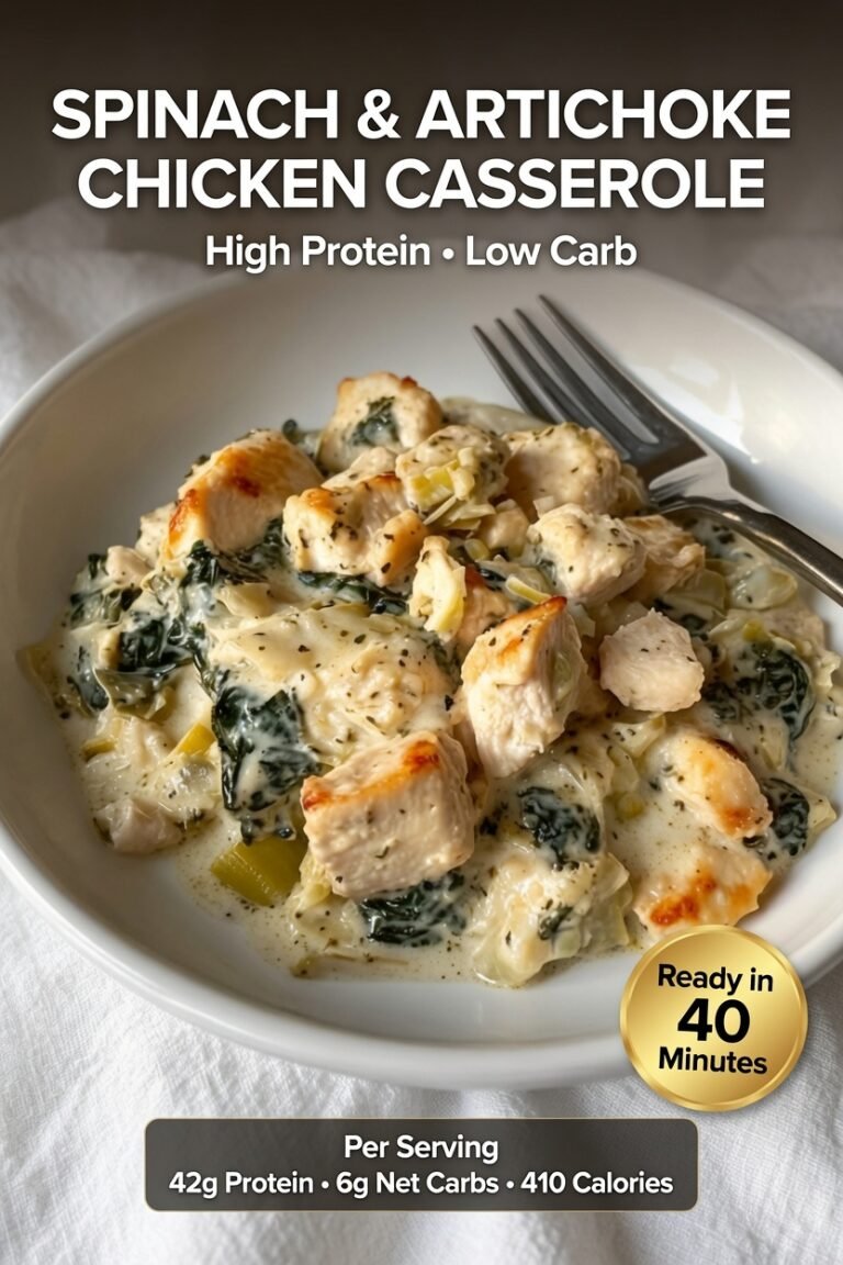 High-Protein Spinach & Artichoke Chicken Casserole