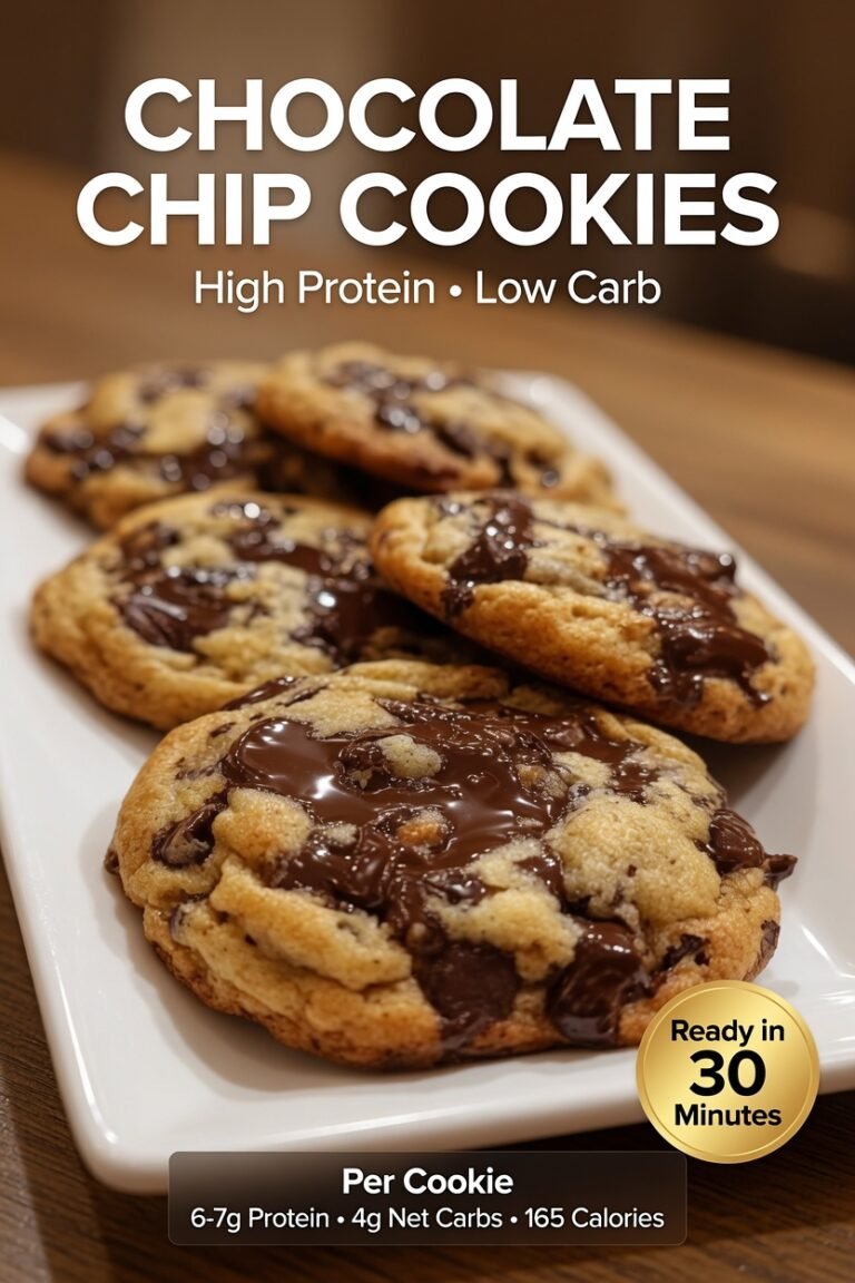 High-Protein Chocolate Chip Cookies with Melted Chocolate Topping