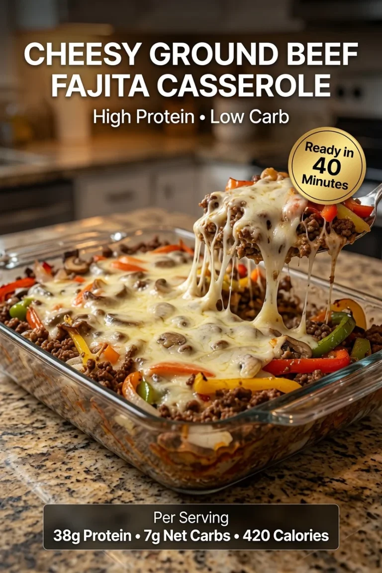 High-Protein Cheesy Ground Beef Fajita Casserole