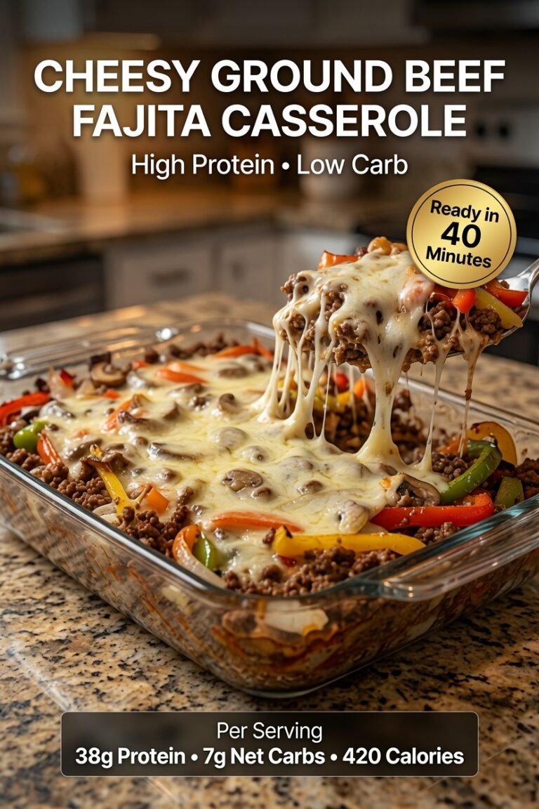 High-Protein Cheesy Ground Beef Fajita Casserole