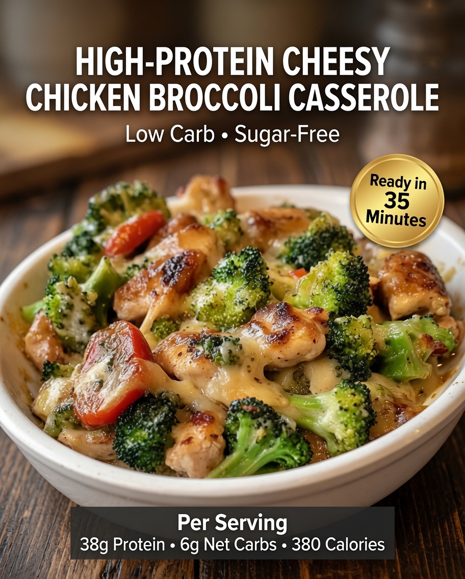 High-Protein Cheesy Chicken Broccoli Casserole