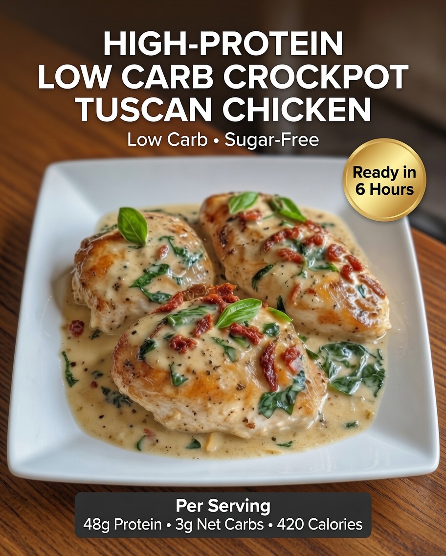 High-Protein Low Carb Crockpot Tuscan Chicken