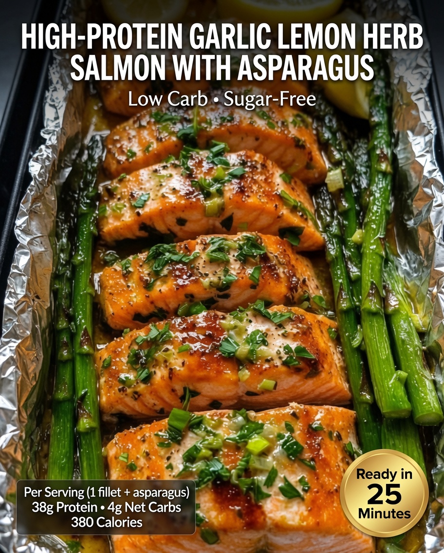 High-Protein Garlic Lemon Herb Salmon with Asparagus
