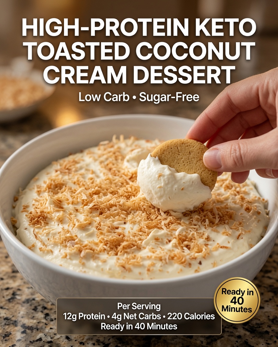 High-Protein Keto Toasted Coconut Cream Dessert