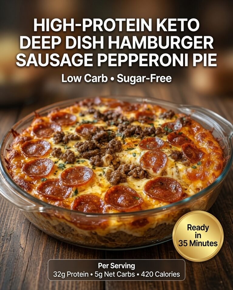 High-Protein Keto Deep Dish Hamburger Sausage Pepperoni Pie
