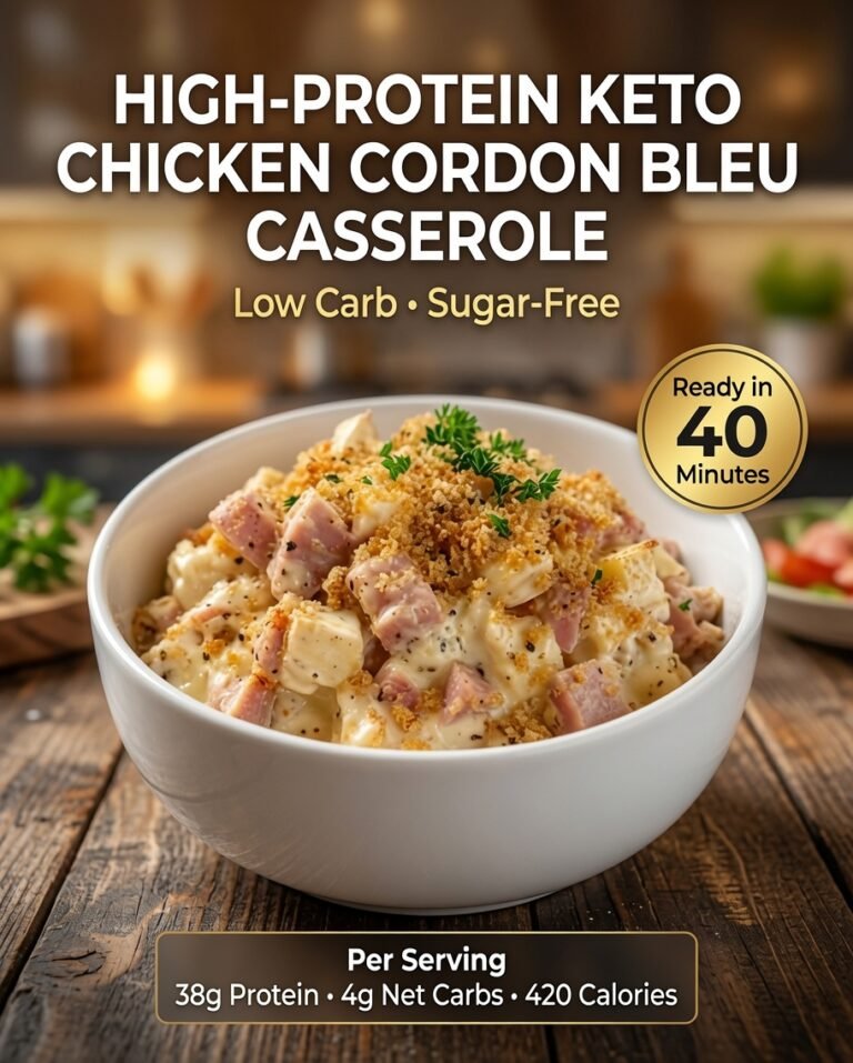 High-Protein Keto Chicken Cordon Bleu Casserole