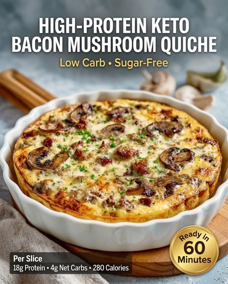 High-Protein Keto Bacon Mushroom Quiche