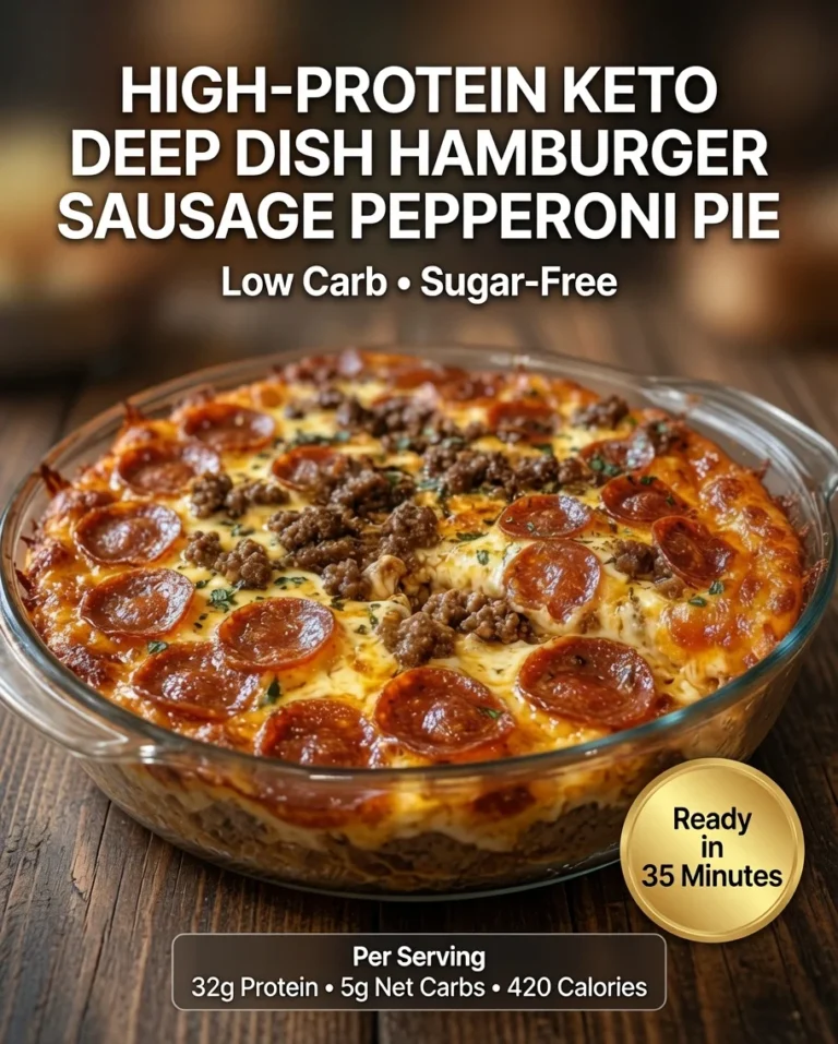 High-Protein Keto Deep Dish Hamburger Sausage Pepperoni Pie
