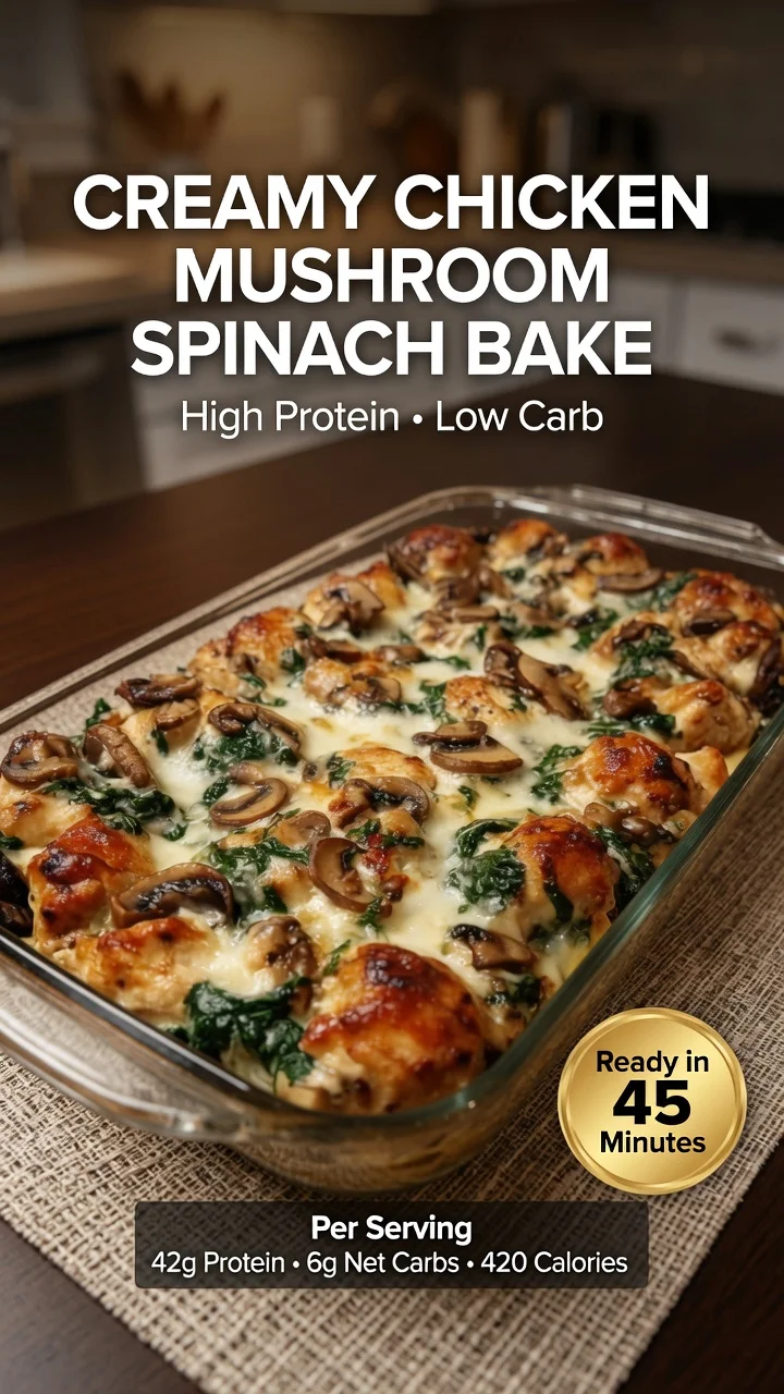 Creamy Chicken Mushroom Spinach Bake