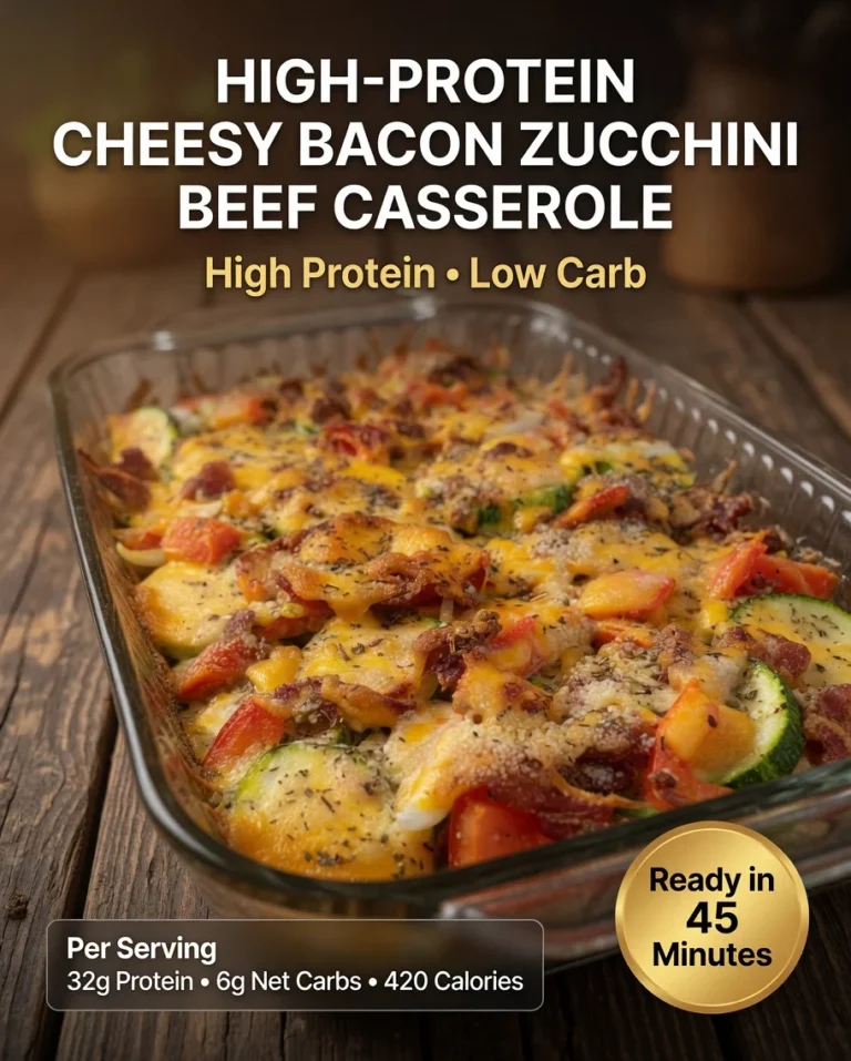 High-Protein Cheesy Bacon Zucchini Beef Casserole