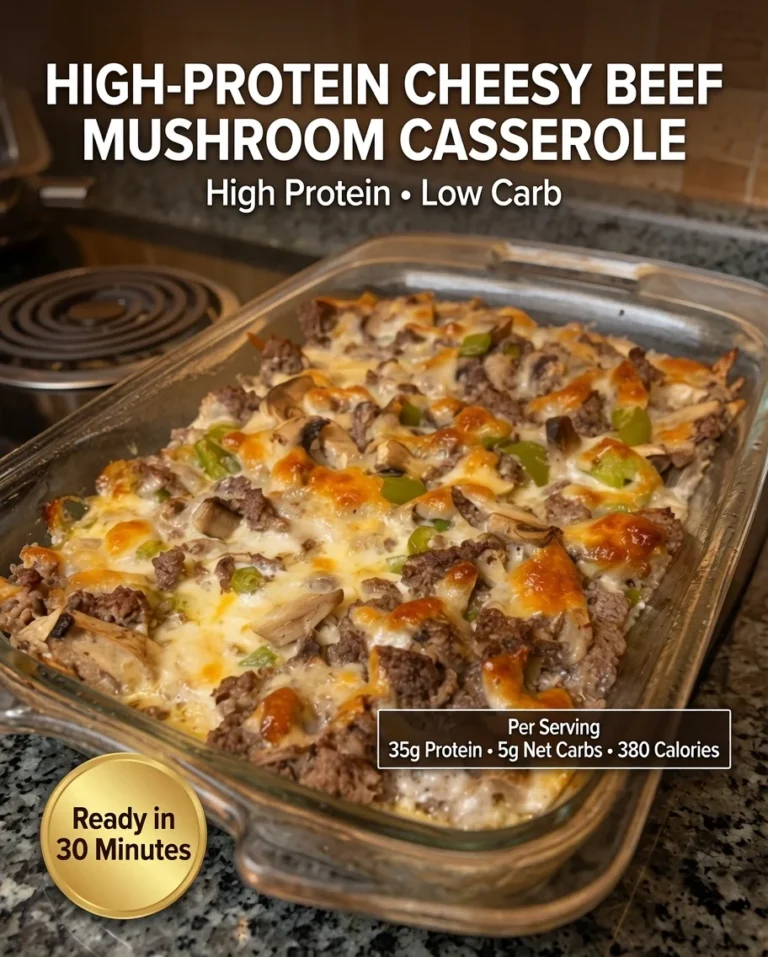 High-Protein Cheesy Beef Mushroom Casserole