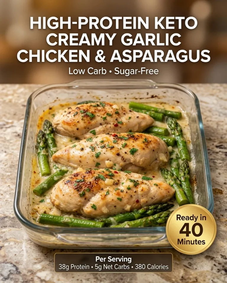 High-Protein Keto Creamy Garlic Chicken & Asparagus