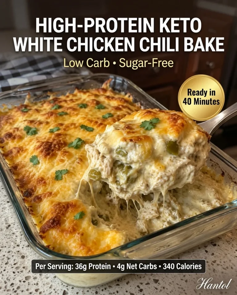 High-Protein Keto White Chicken Chili Bake