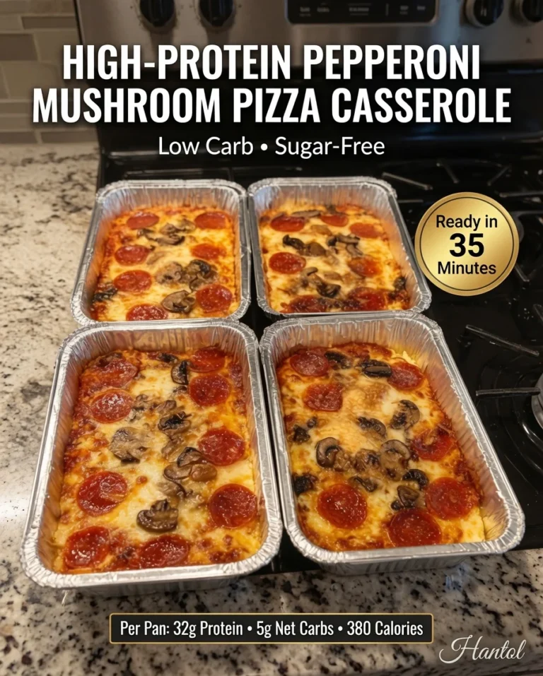 High-Protein Pepperoni Mushroom Pizza Casserole