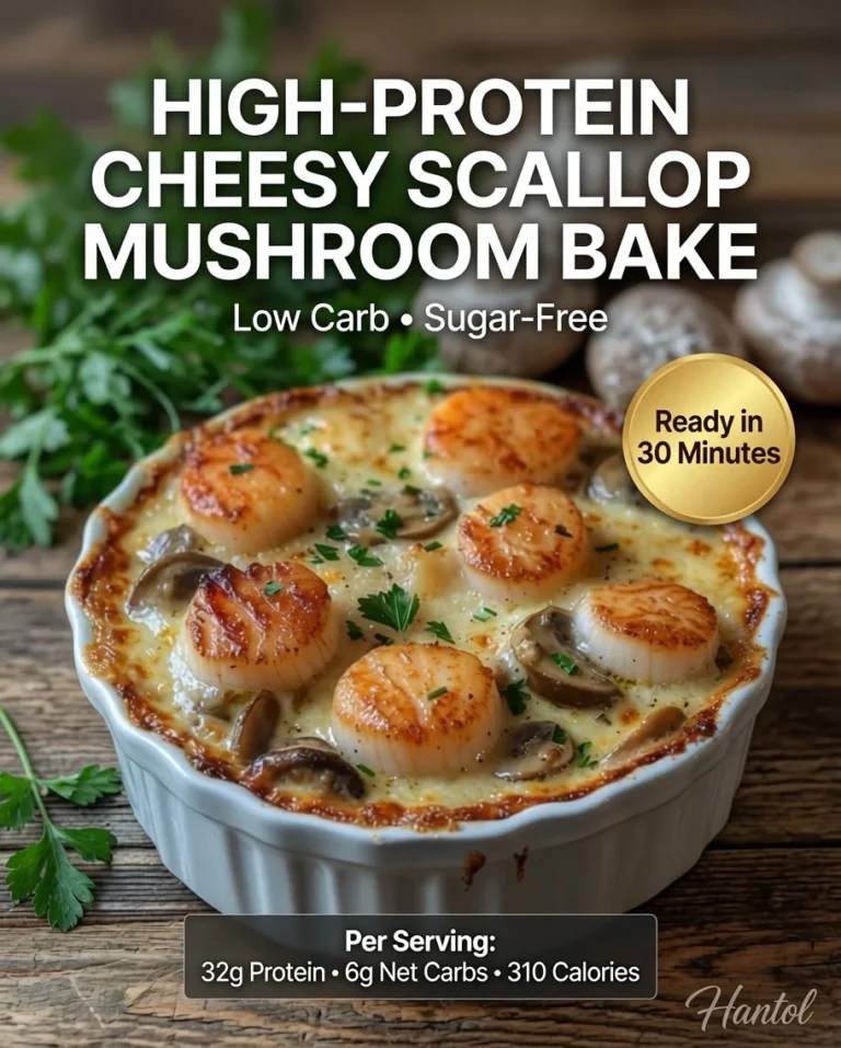 High-Protein Cheesy Scallop Mushroom Bake