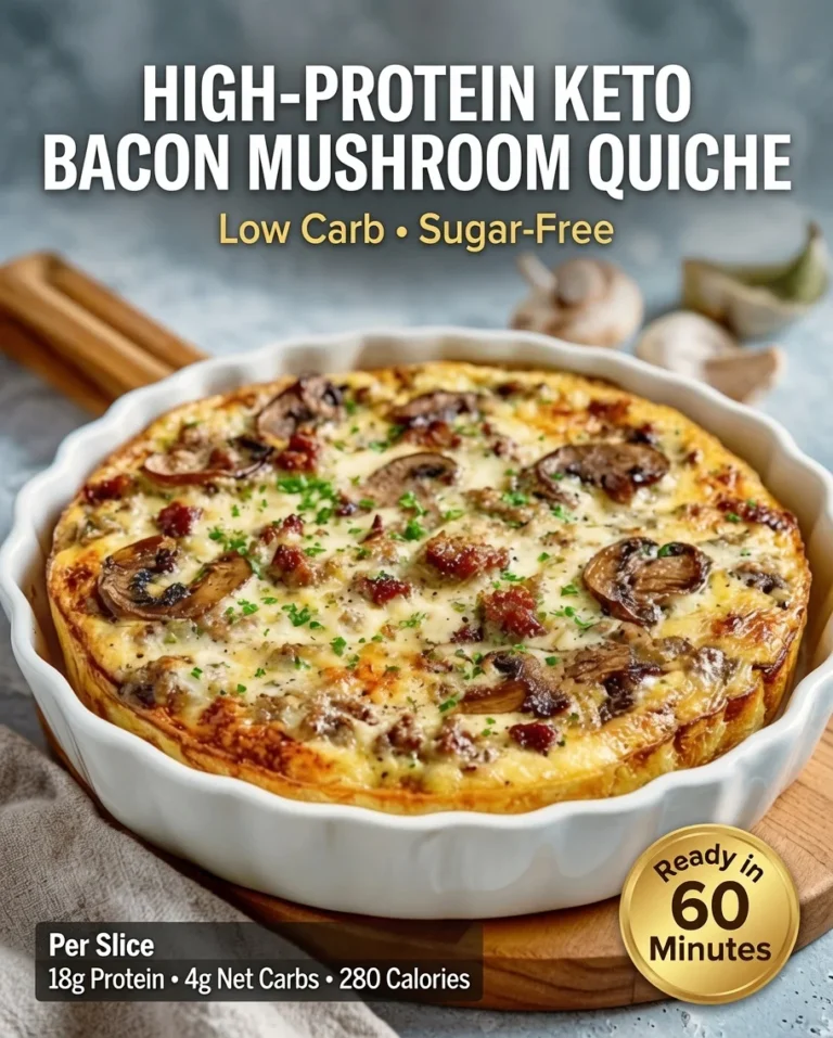 High-Protein Keto Bacon Mushroom Quiche