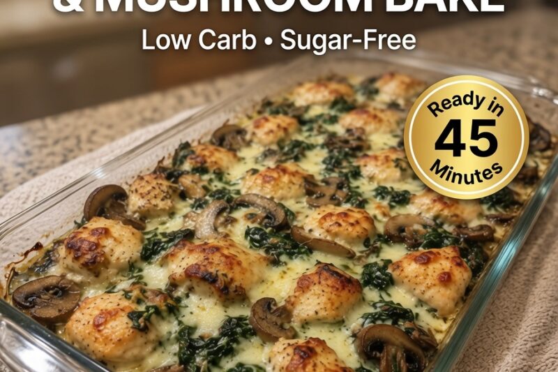 High-Protein Chicken Spinach & Mushroom Bake
