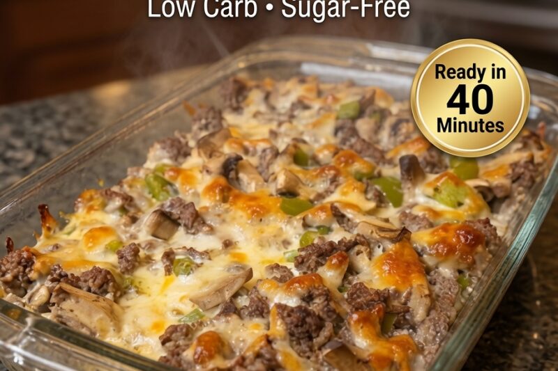 High-Protein Philly Cheesesteak Casserole