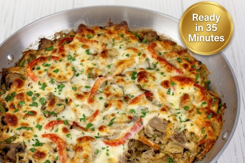 High-Protein Cheesesteak Casserole