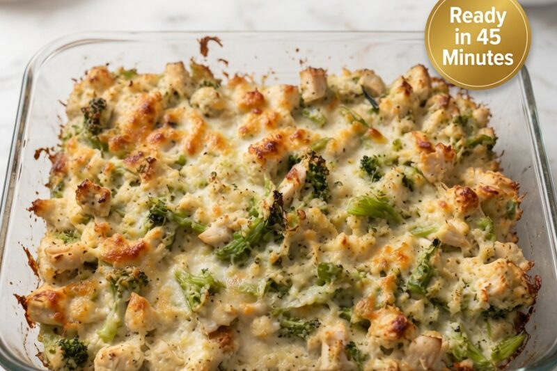 High-Protein Cheesy Chicken Broccoli Bake